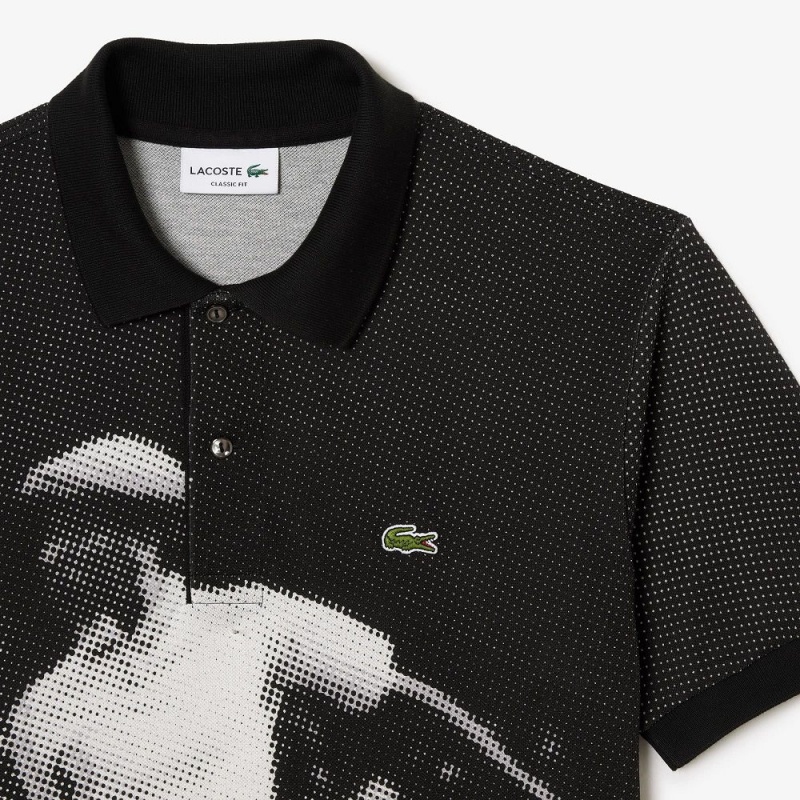 Men's Lacoste Original L.12.12 René Lacoste Print Polo Shirts Black | YML692740