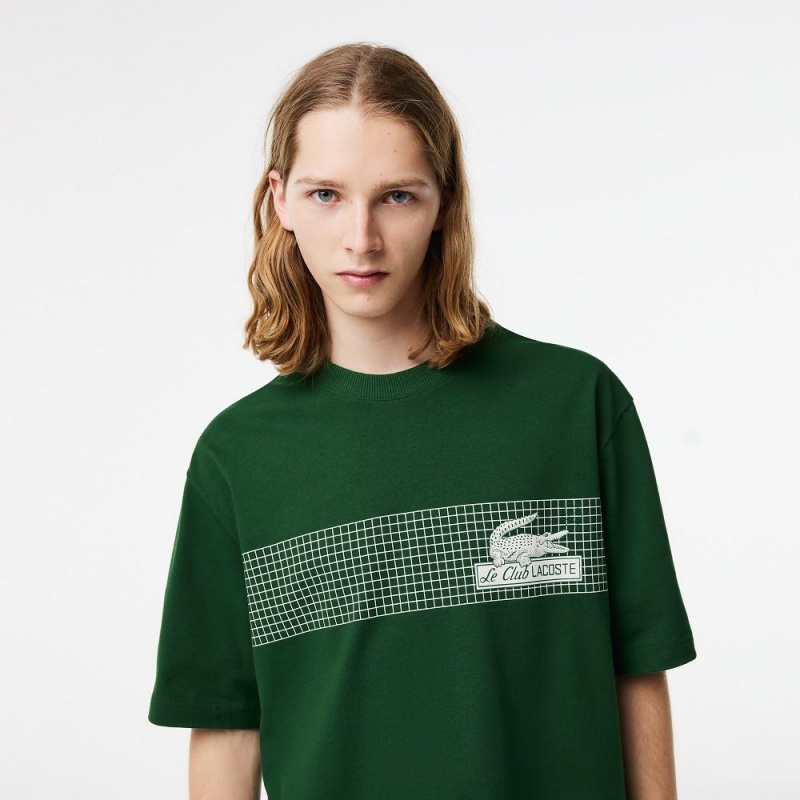 Men's Lacoste Oversize Fit Tennis Print T-Shirt Pine green | OLT796302