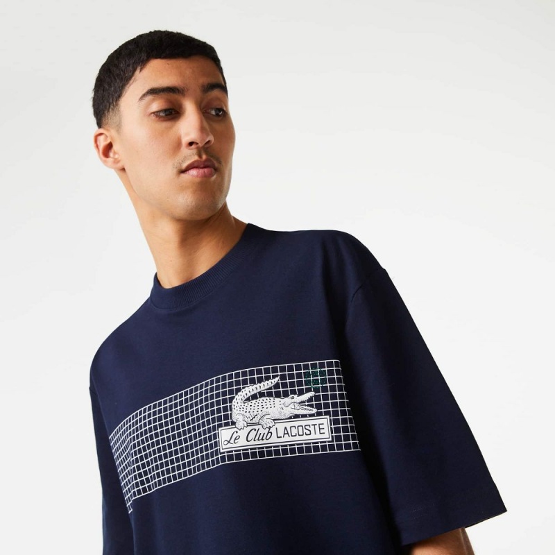 Men's Lacoste Oversize Fit Tennis Print T-Shirt Navy Blue | LJF758103