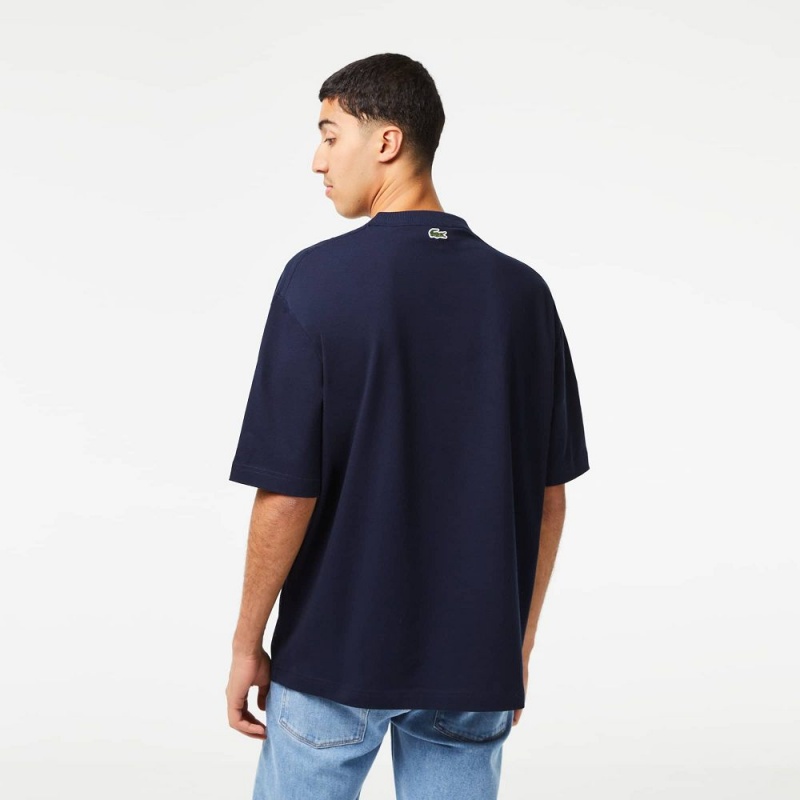 Men's Lacoste Oversize Fit Tennis Print T-Shirt Navy Blue | LJF758103