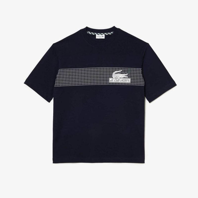 Men's Lacoste Oversize Fit Tennis Print T-Shirt Navy Blue | LJF758103