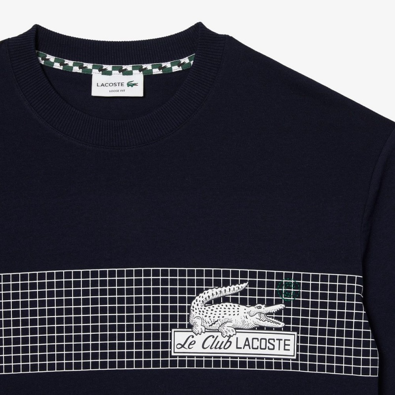 Men's Lacoste Oversize Fit Tennis Print T-Shirt Navy Blue | LJF758103