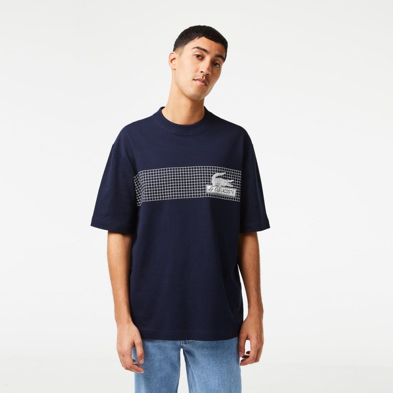 Men\'s Lacoste Oversize Fit Tennis Print T-Shirt Navy Blue | LJF758103