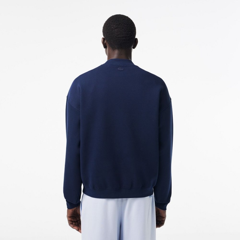 Men's Lacoste Oversized Double Face Piqué Sweatshirt Navy Blue | RYZ170653