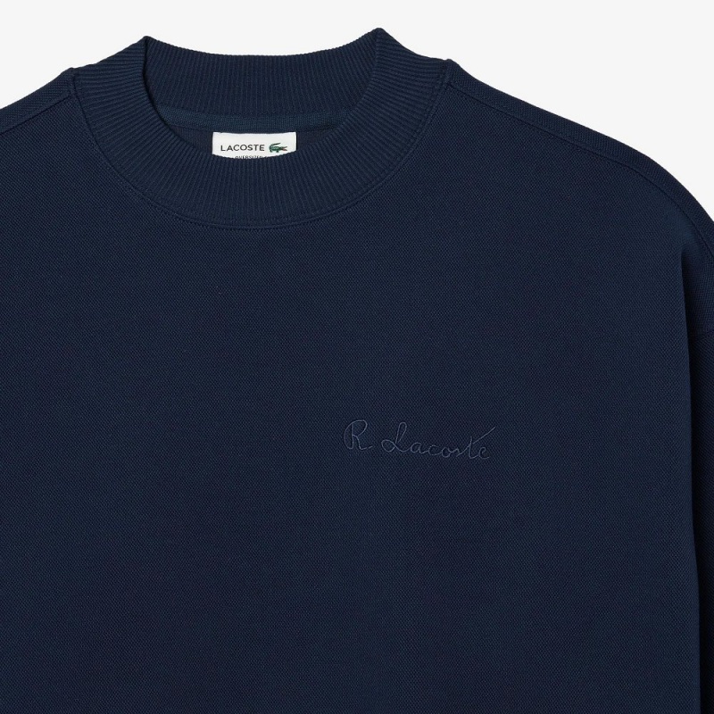 Men's Lacoste Oversized Double Face Piqué Sweatshirt Navy Blue | RYZ170653