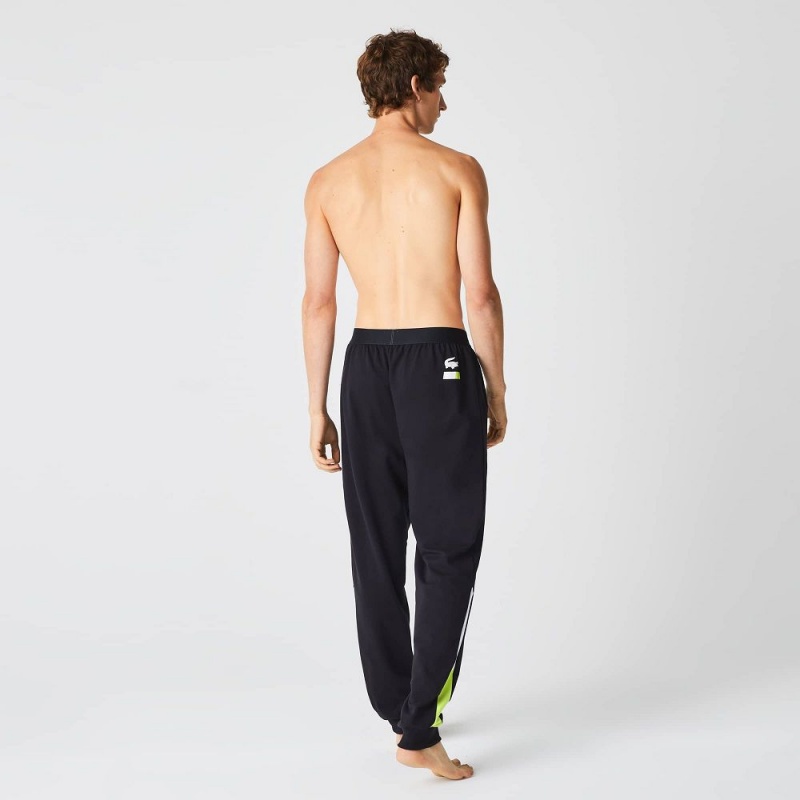 Men's Lacoste Oversized Logo Fleece Pants Pajamas Dark Grey White Yellow | CRA645017