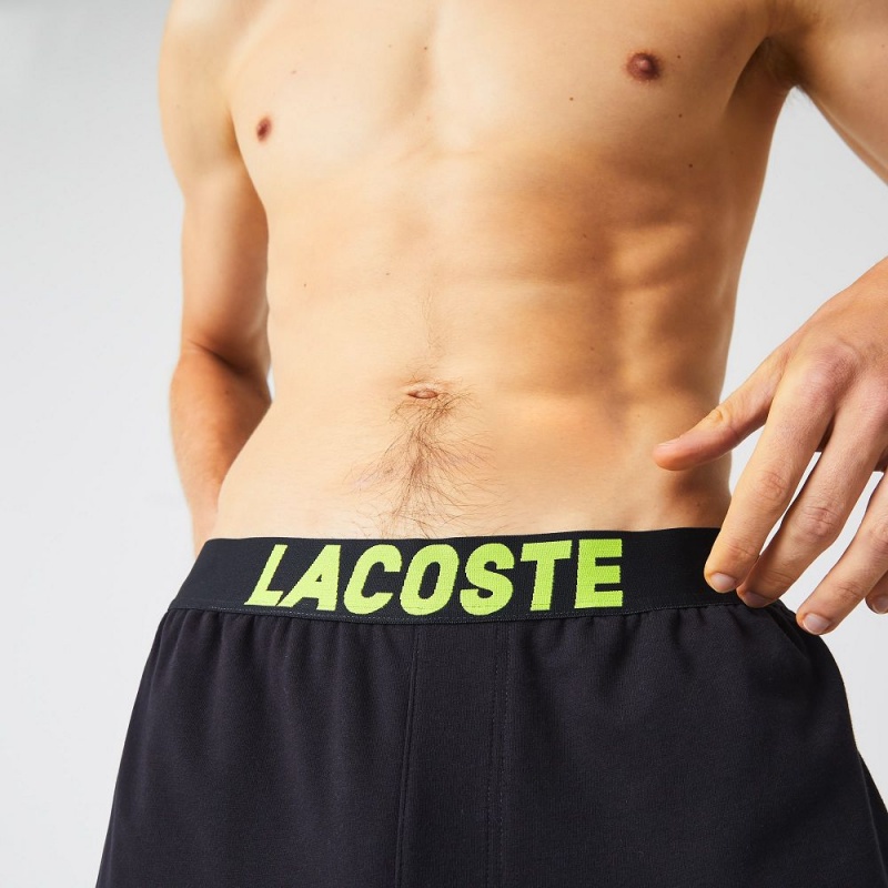 Men's Lacoste Oversized Logo Fleece Pants Pajamas Dark Grey White Yellow | CRA645017