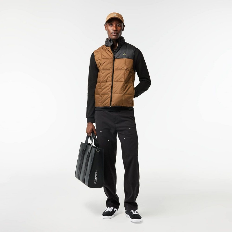 Men's Lacoste Packaway Hood Vest Brown Black | UDX280614