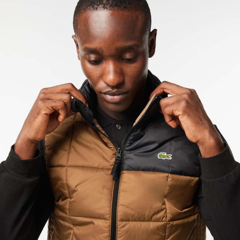 Men's Lacoste Packaway Hood Vest Brown Black | UDX280614