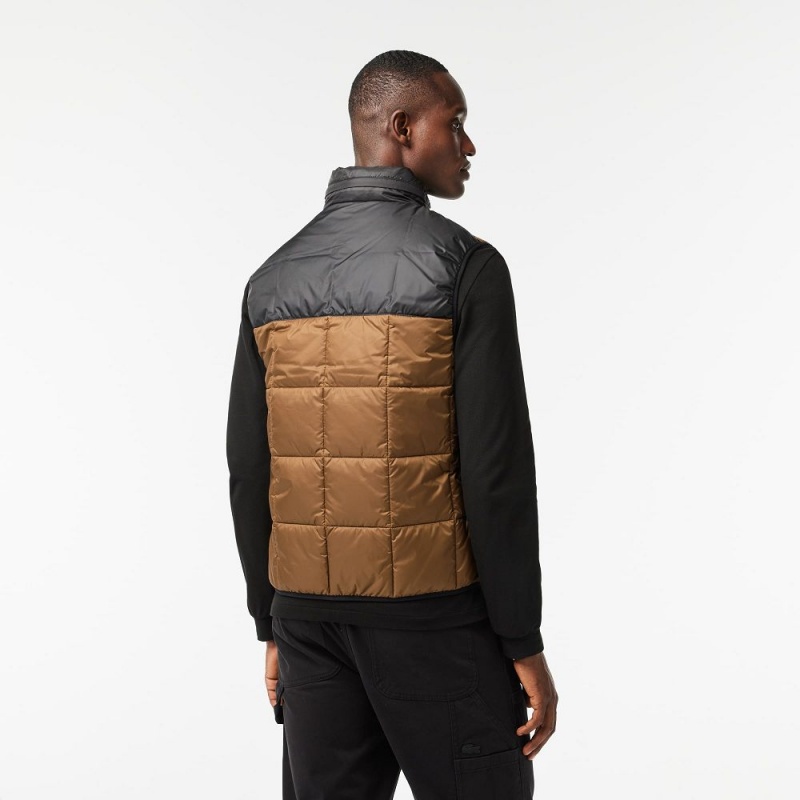 Men's Lacoste Packaway Hood Vest Brown Black | UDX280614