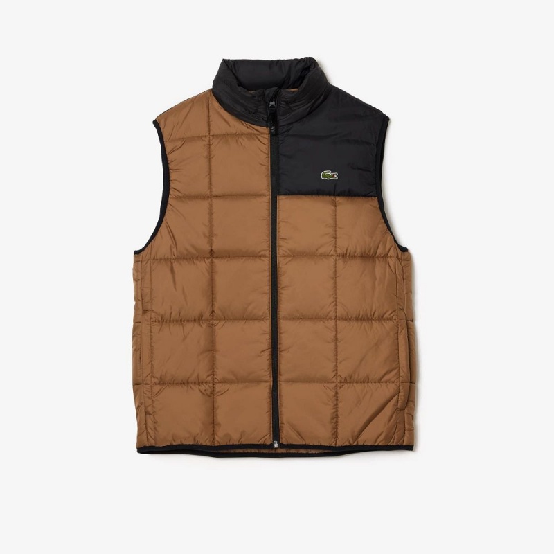 Men's Lacoste Packaway Hood Vest Brown Black | UDX280614