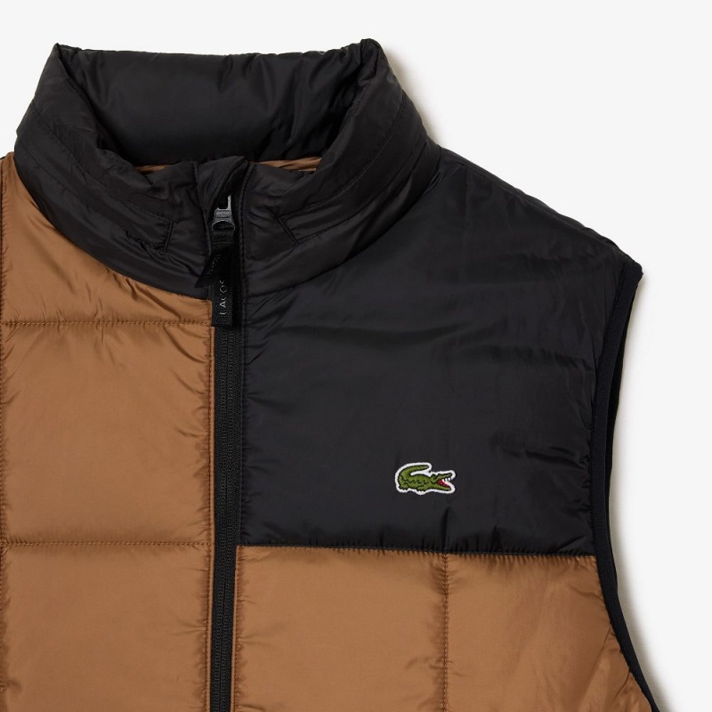 Men's Lacoste Packaway Hood Vest Brown Black | UDX280614