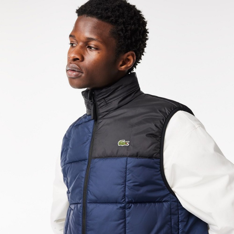 Men's Lacoste Packaway Hood Vest Navy Blue Black | YXA981624