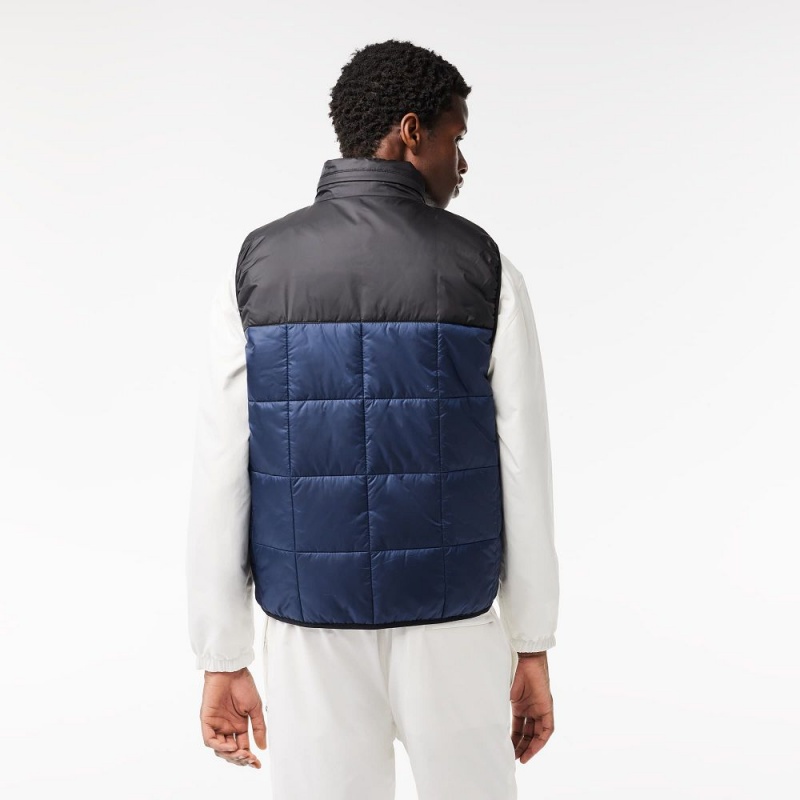 Men's Lacoste Packaway Hood Vest Navy Blue Black | YXA981624