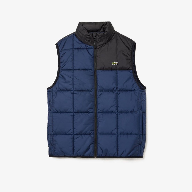 Men's Lacoste Packaway Hood Vest Navy Blue Black | YXA981624