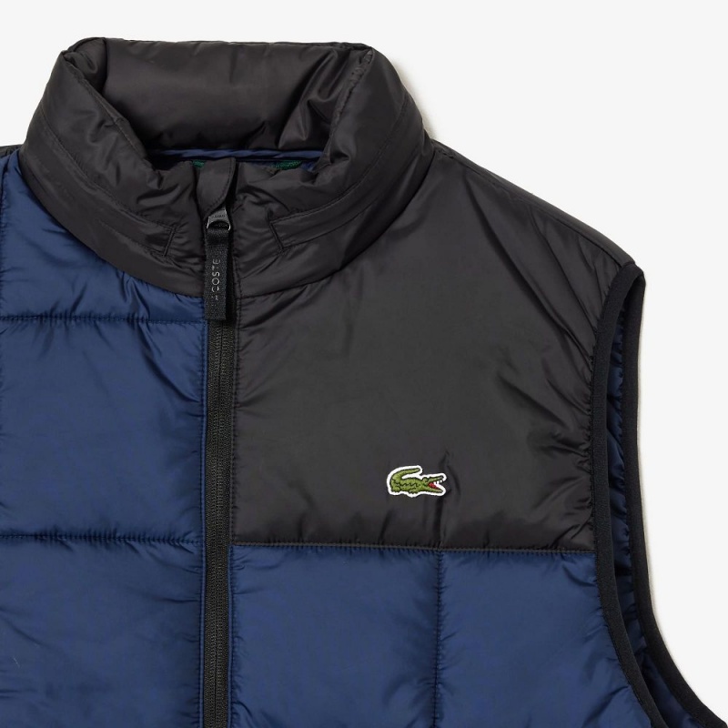 Men's Lacoste Packaway Hood Vest Navy Blue Black | YXA981624