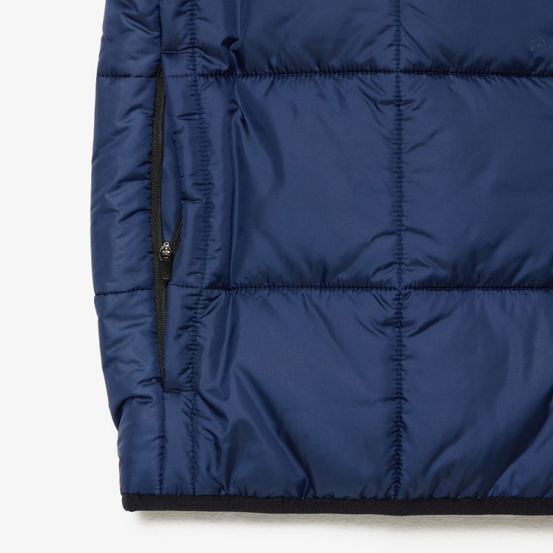 Men's Lacoste Packaway Hood Vest Navy Blue Black | YXA981624