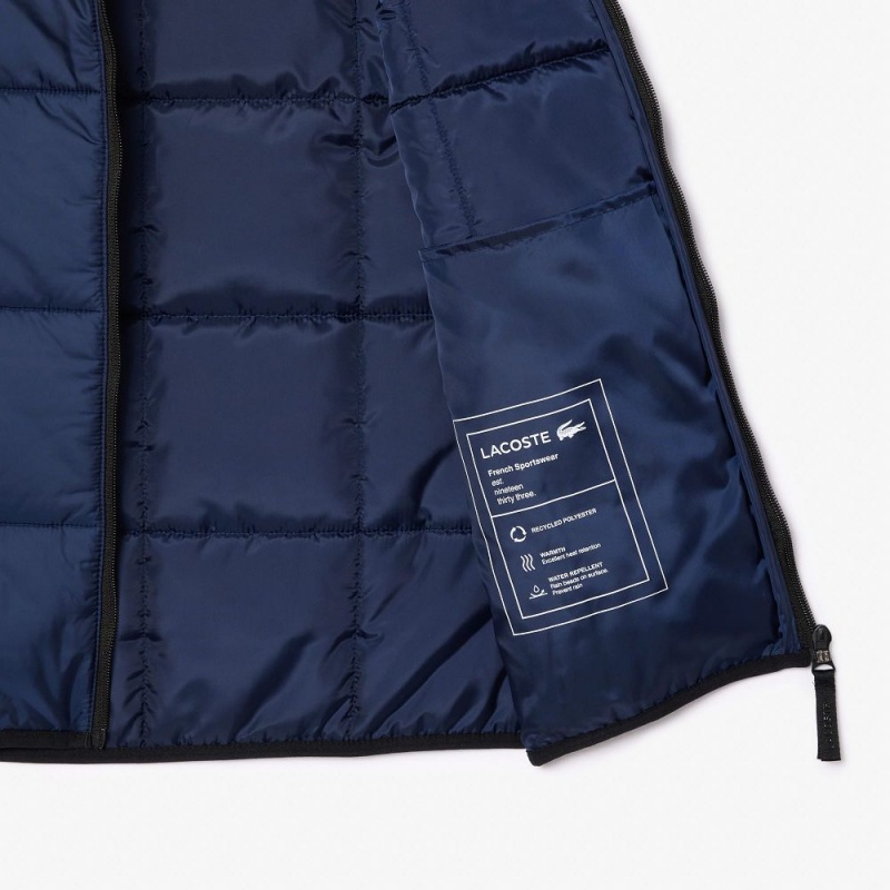 Men's Lacoste Packaway Hood Vest Navy Blue Black | YXA981624