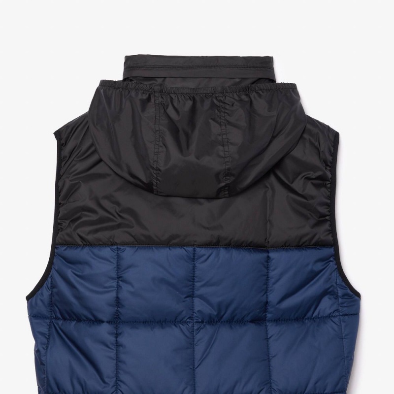 Men's Lacoste Packaway Hood Vest Navy Blue Black | YXA981624