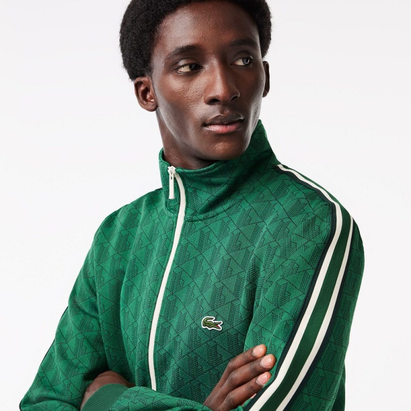 Men's Lacoste Paris Monogram Zip-Up Sweatshirt Green | LZM204675