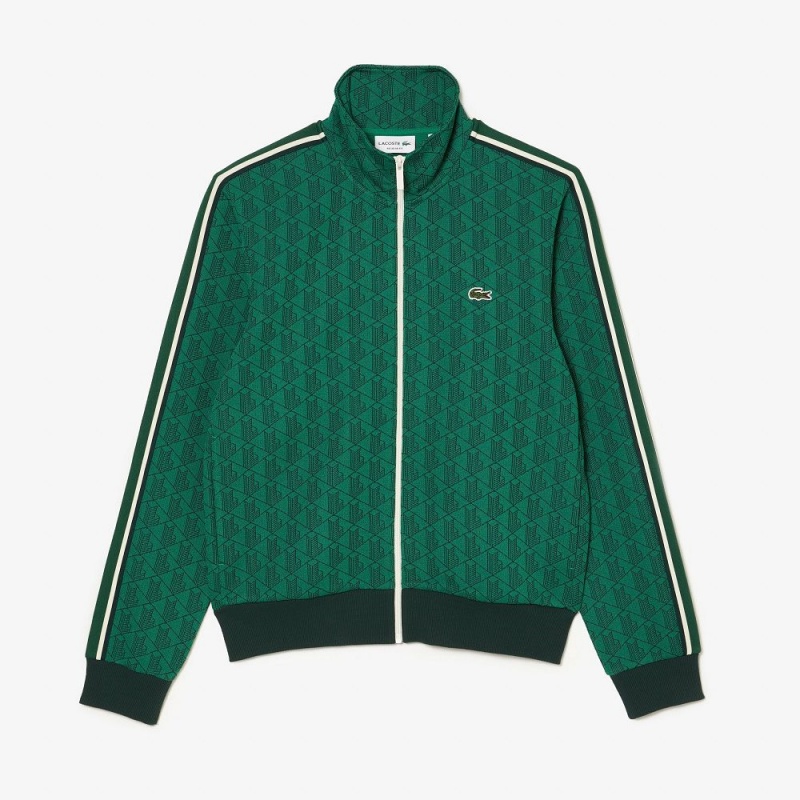 Men's Lacoste Paris Monogram Zip-Up Sweatshirt Green | LZM204675