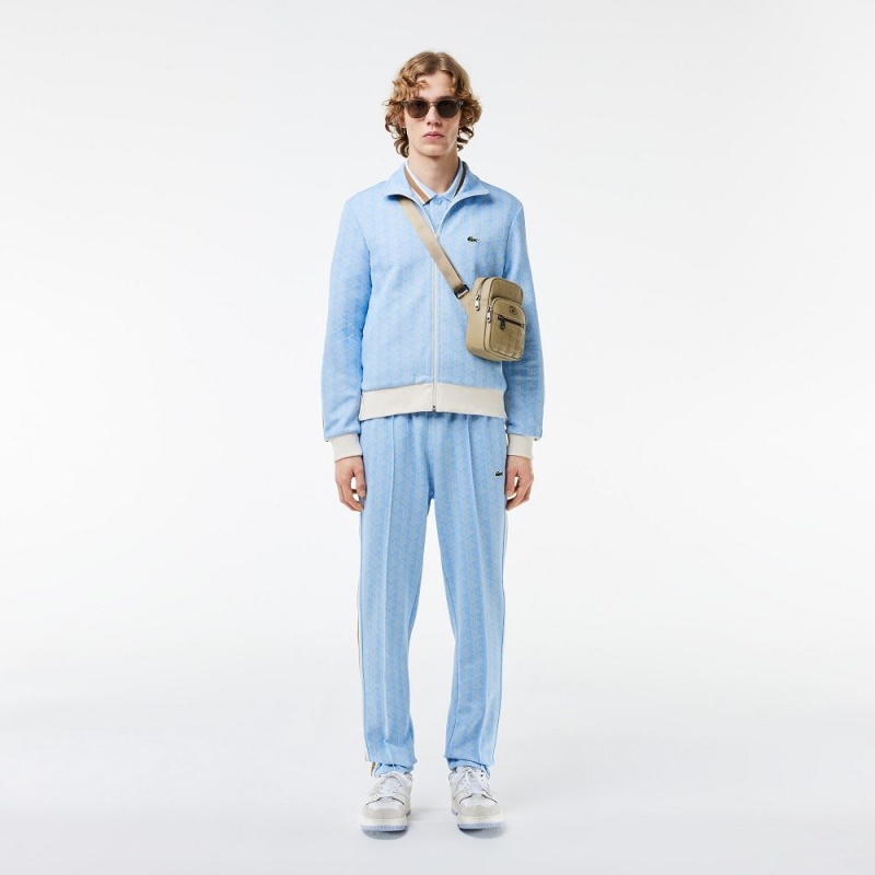 Men's Lacoste Paris Monogram Zip-Up Sweatshirt Light Blue White | TBP574028