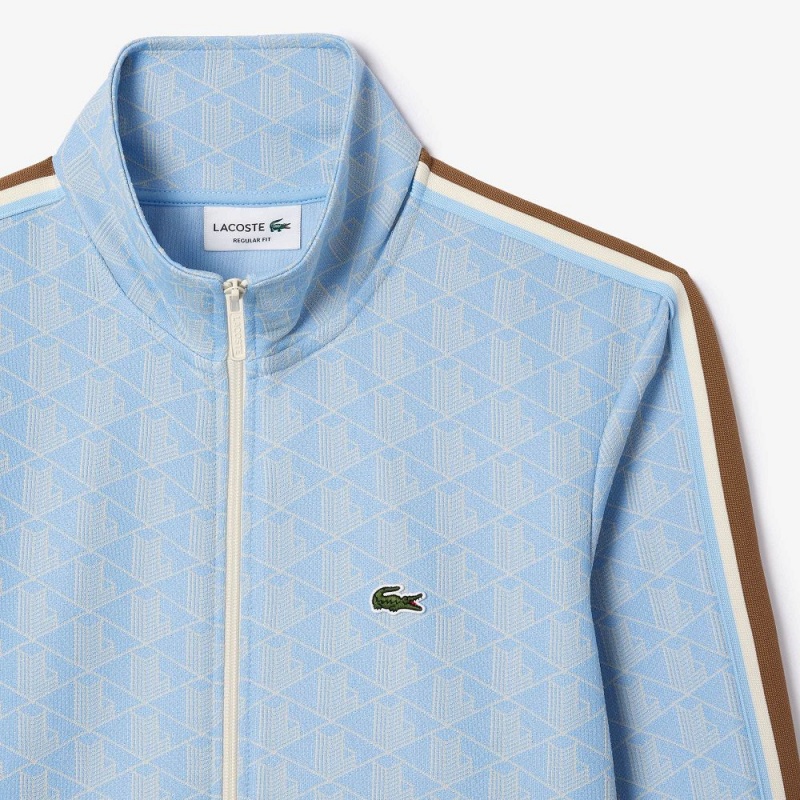 Men's Lacoste Paris Monogram Zip-Up Sweatshirt Light Blue White | TBP574028