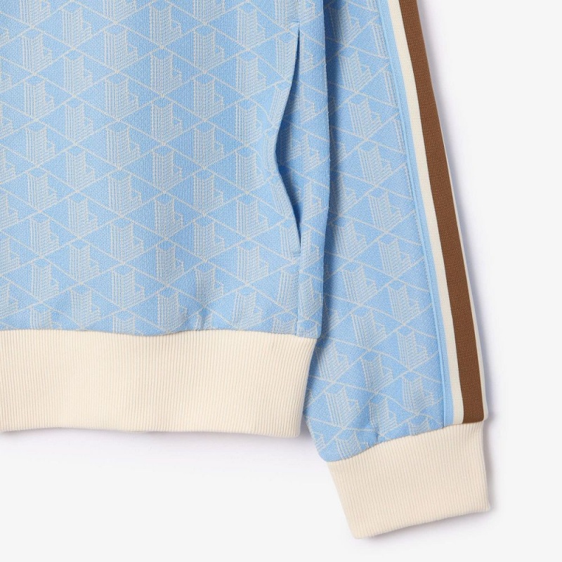 Men's Lacoste Paris Monogram Zip-Up Sweatshirt Light Blue White | TBP574028