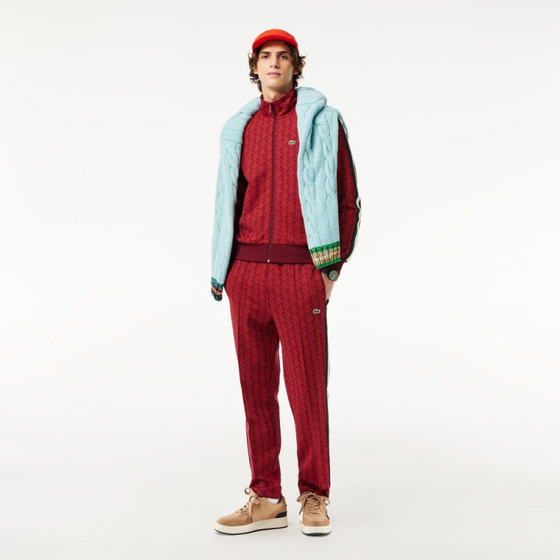 Men's Lacoste Paris Monogram Zip-Up Sweatshirt Bordeaux Red | VHE486035