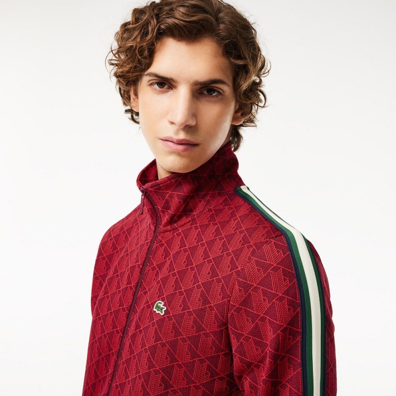 Men's Lacoste Paris Monogram Zip-Up Sweatshirt Bordeaux Red | VHE486035