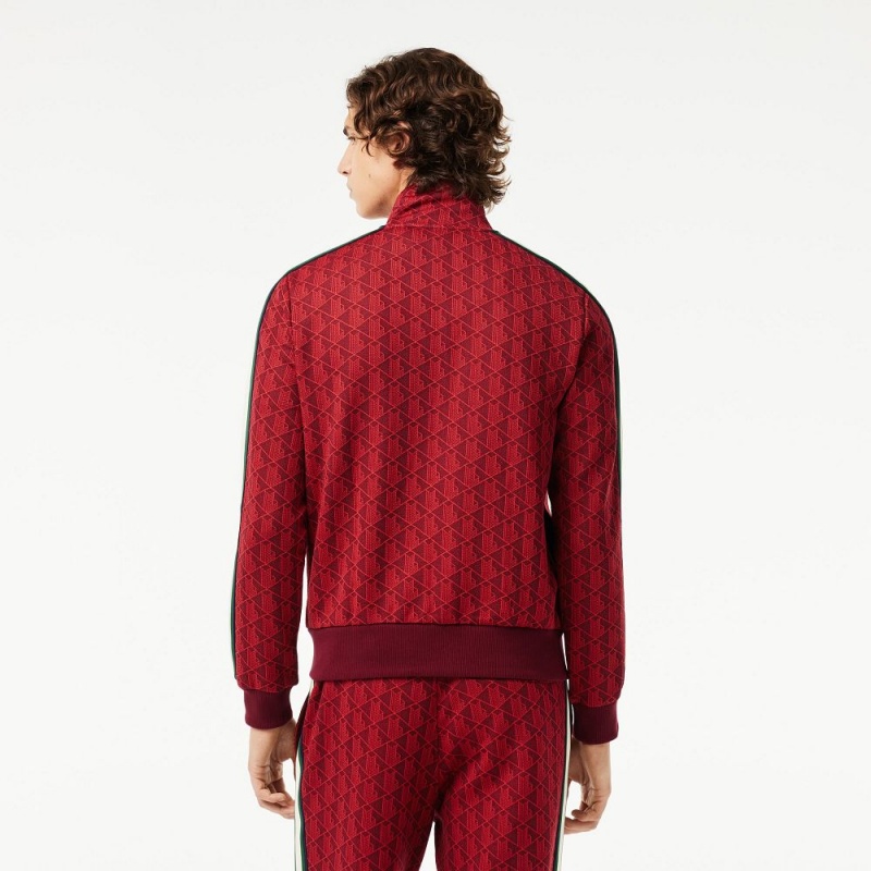 Men's Lacoste Paris Monogram Zip-Up Sweatshirt Bordeaux Red | VHE486035