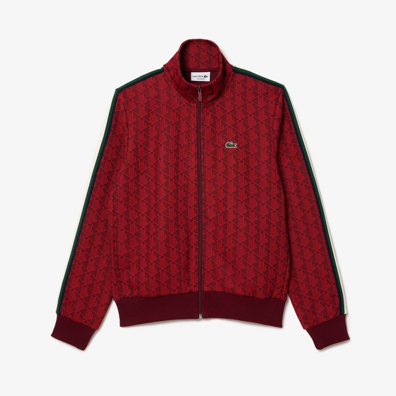 Men's Lacoste Paris Monogram Zip-Up Sweatshirt Bordeaux Red | VHE486035