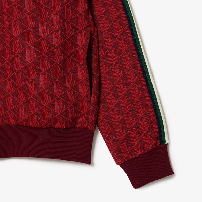 Men's Lacoste Paris Monogram Zip-Up Sweatshirt Bordeaux Red | VHE486035