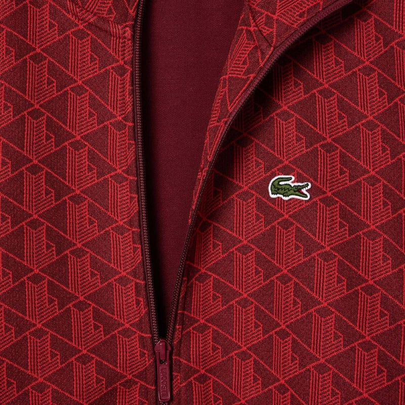 Men's Lacoste Paris Monogram Zip-Up Sweatshirt Bordeaux Red | VHE486035