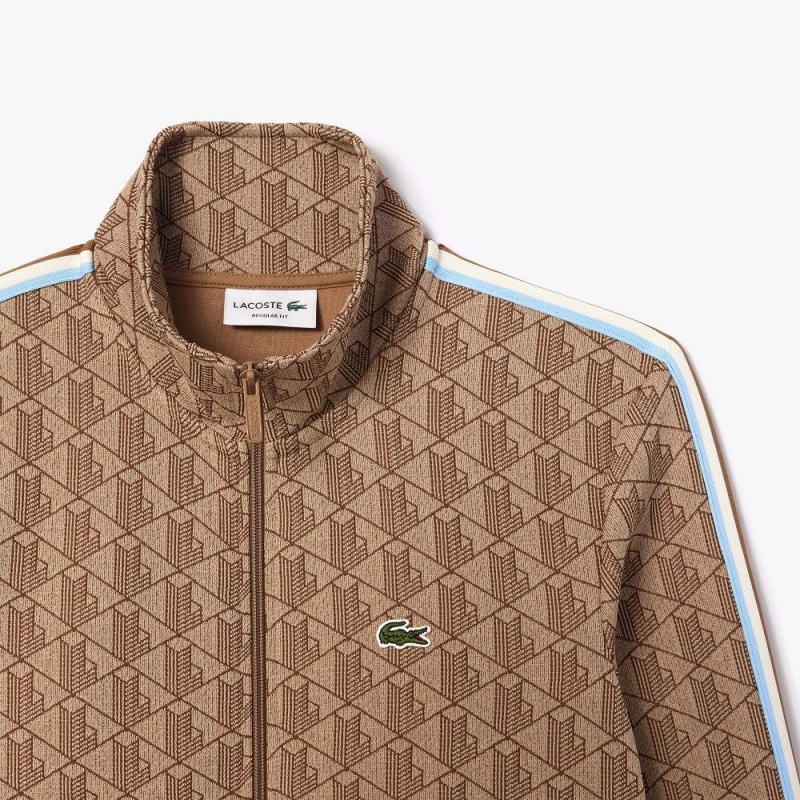 Men's Lacoste Paris Monogram Zip-Up Sweatshirt Beige Brown | BHP029314