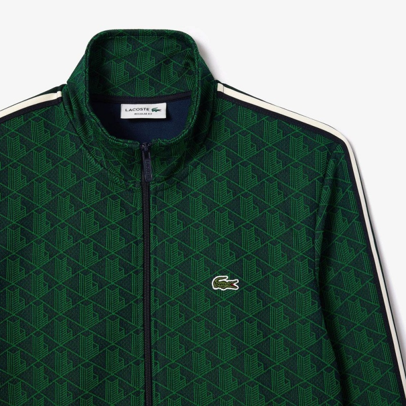 Men's Lacoste Paris Monogram Zip-Up Sweatshirt Navy Blue Green | KCN173298