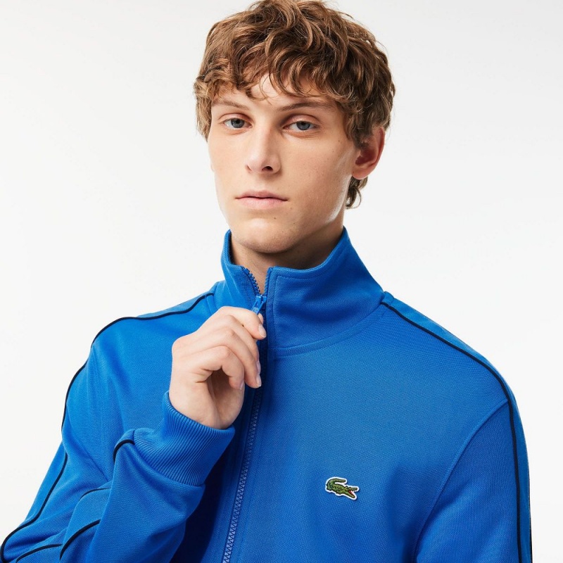 Men's Lacoste Paris Piqué Track Jackets Blue | DUR467258