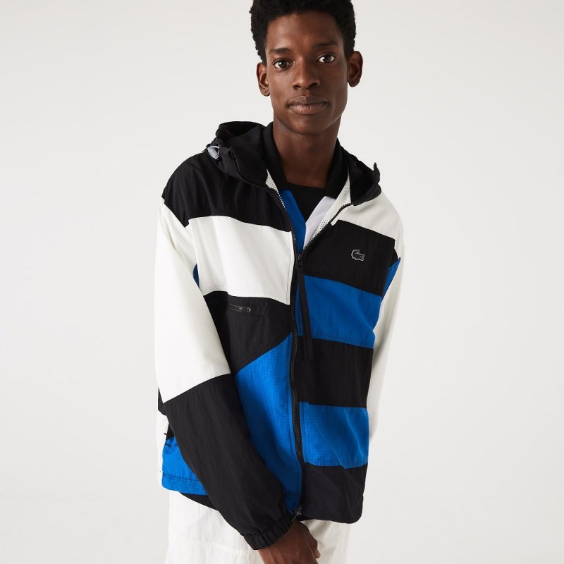 Men's Lacoste Patchwork Effect Jackets Black Blue White | LRH635410