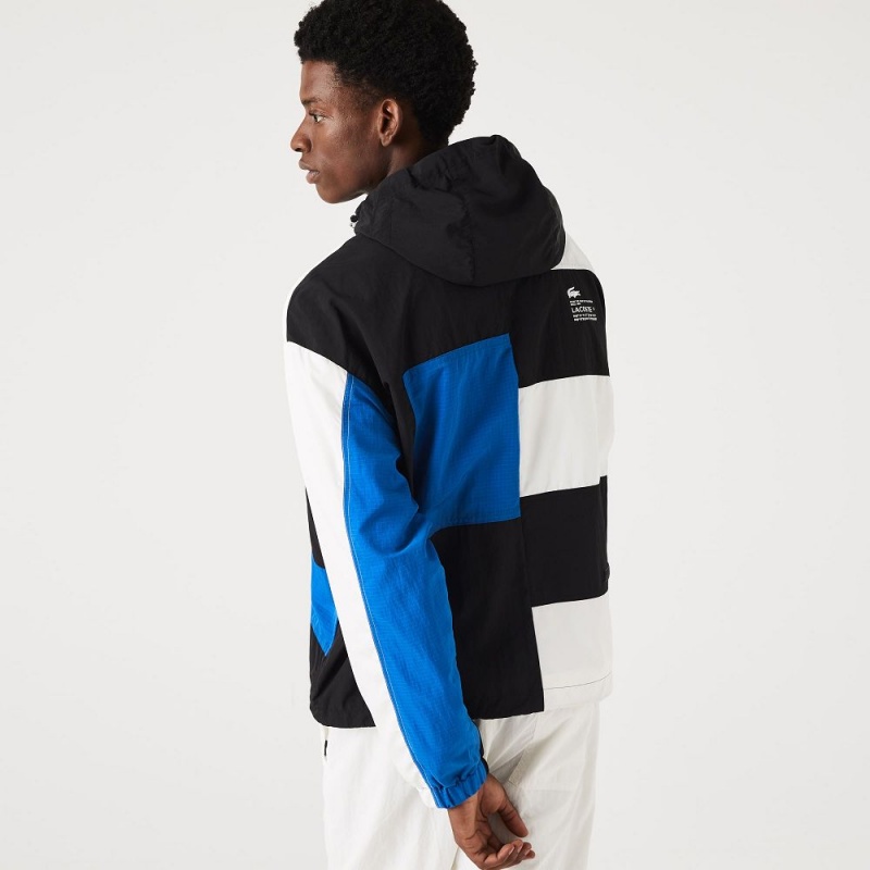 Men's Lacoste Patchwork Effect Jackets Black Blue White | LRH635410