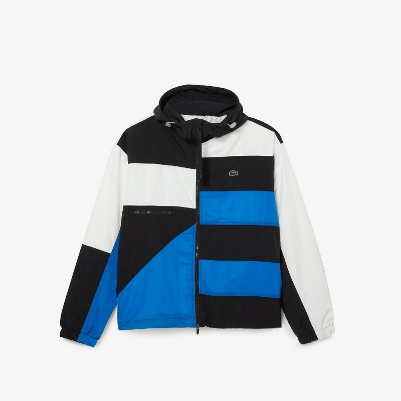 Men's Lacoste Patchwork Effect Jackets Black Blue White | LRH635410