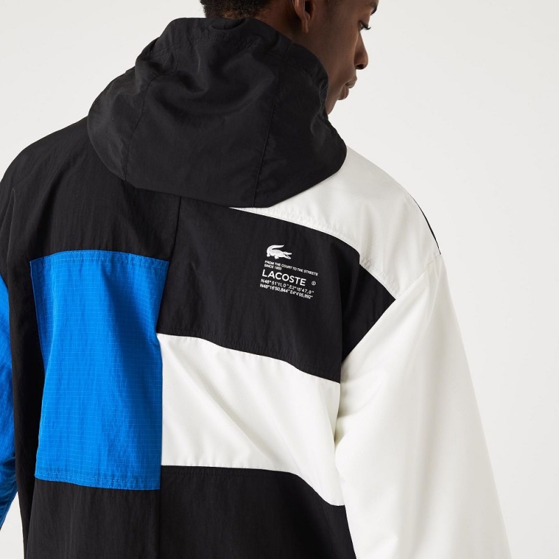 Men's Lacoste Patchwork Effect Jackets Black Blue White | LRH635410