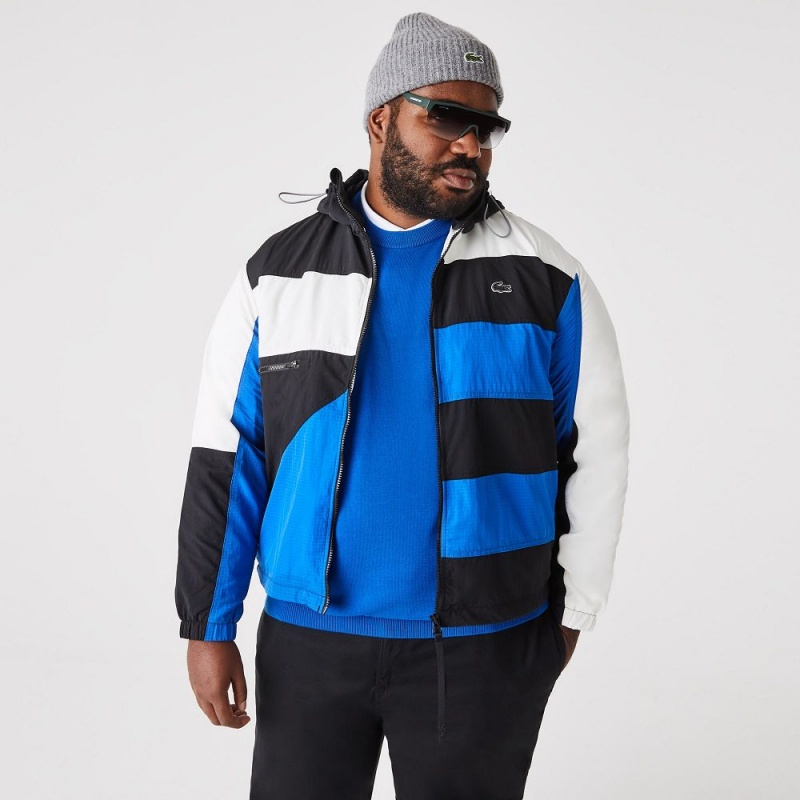 Men's Lacoste Patchwork Effect Jackets Black Blue White | LRH635410