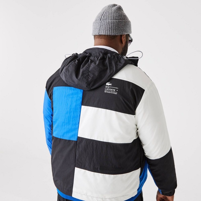 Men's Lacoste Patchwork Effect Jackets Black Blue White | LRH635410