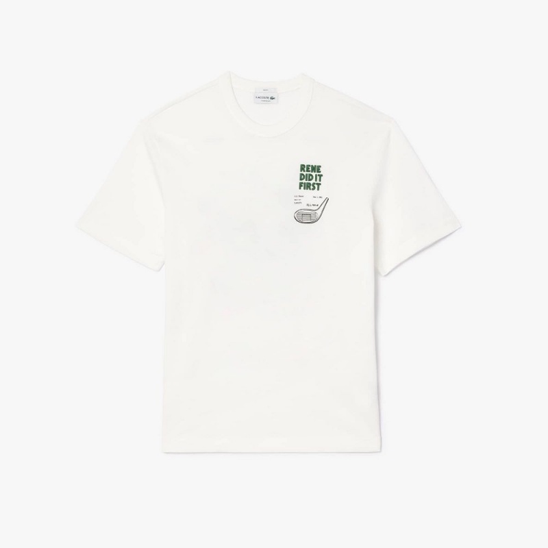 Men's Lacoste Patent Back Piqué T-Shirt White | PYT937051