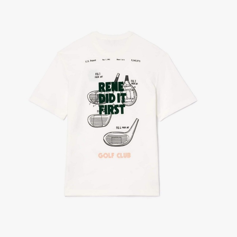 Men's Lacoste Patent Back Piqué T-Shirt White | PYT937051