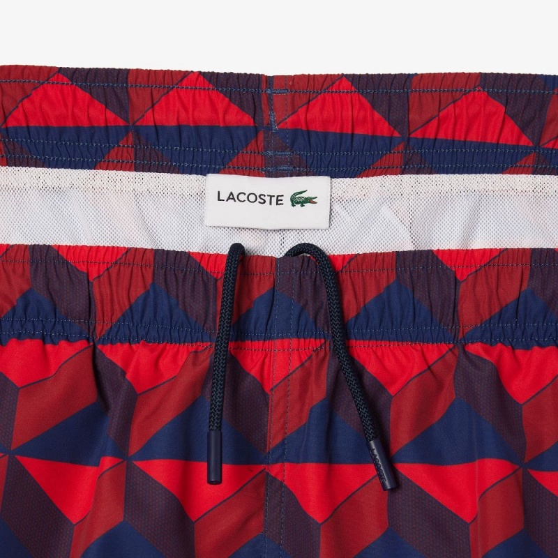 Men's Lacoste Patterned Swim Trunks Blue Bordeaux Red | PLO365471