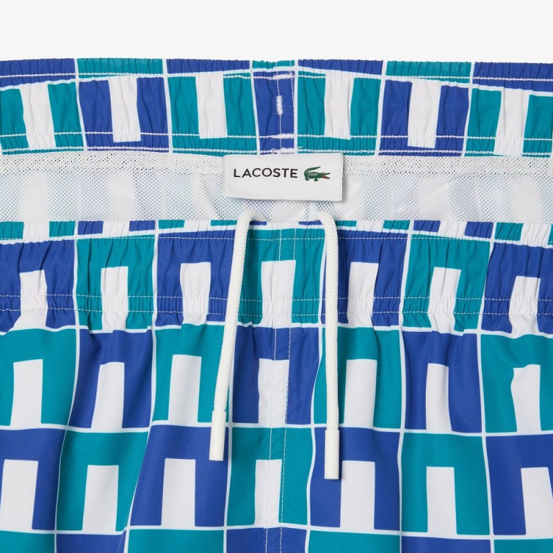 Men's Lacoste Patterned Swim Trunks White Blue Green | JDT529068