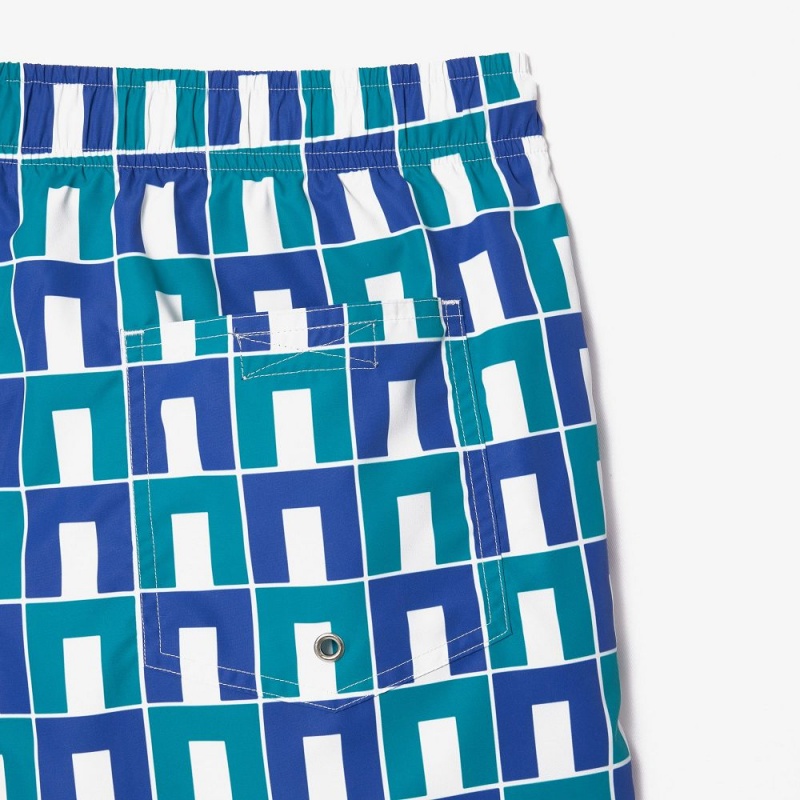 Men's Lacoste Patterned Swim Trunks White Blue Green | JDT529068