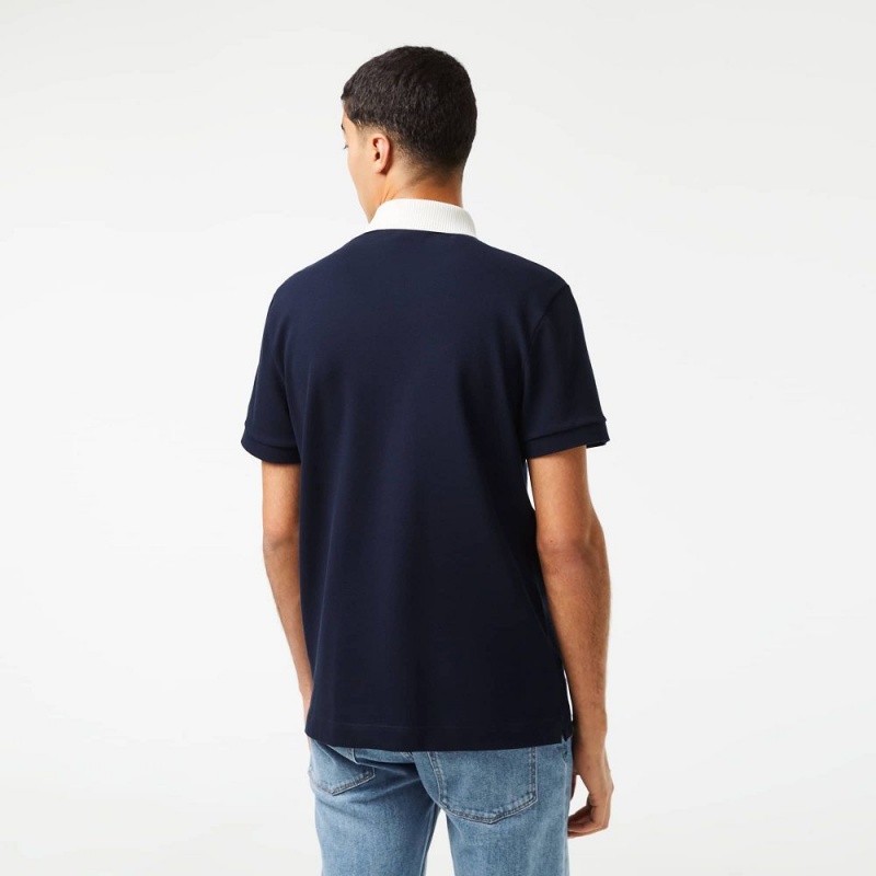 Men's Lacoste Petit Piqué Smart Paris Polo Shirts Navy Blue White | IFD316958