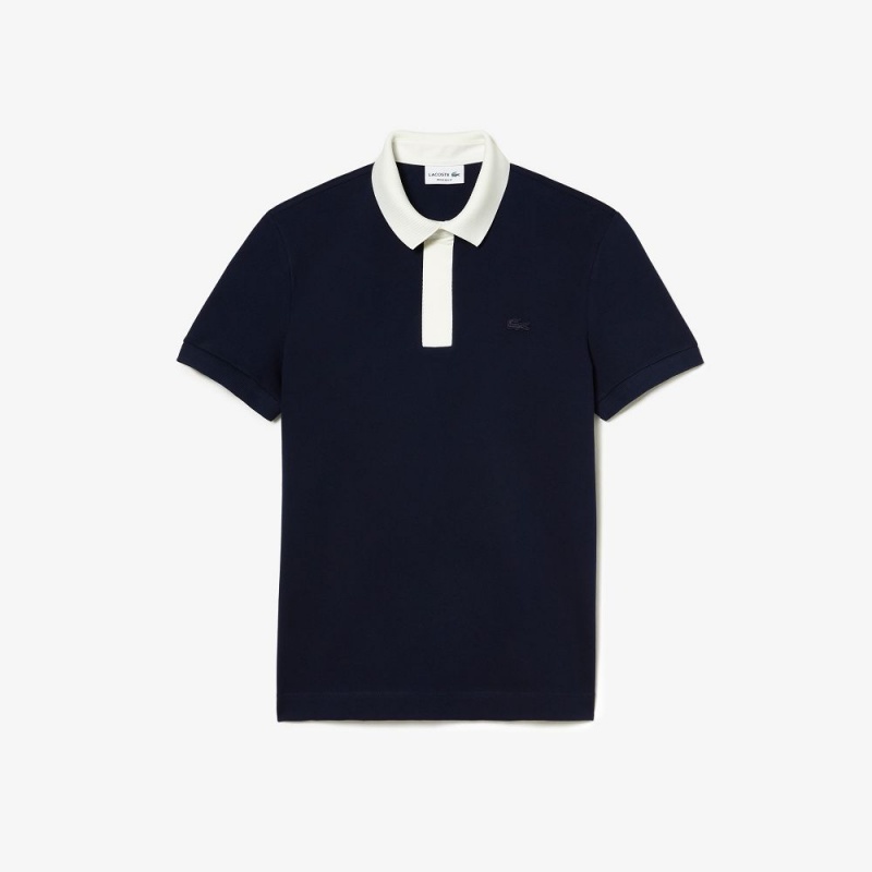 Men's Lacoste Petit Piqué Smart Paris Polo Shirts Navy Blue White | IFD316958